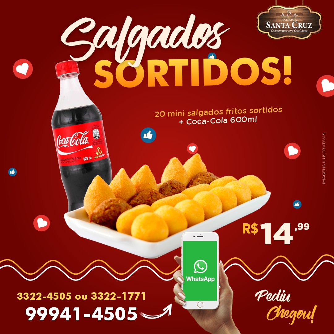 imagem de 20 Mine Salgados Fritos Sortidos +1 Coca Cola 600 ml